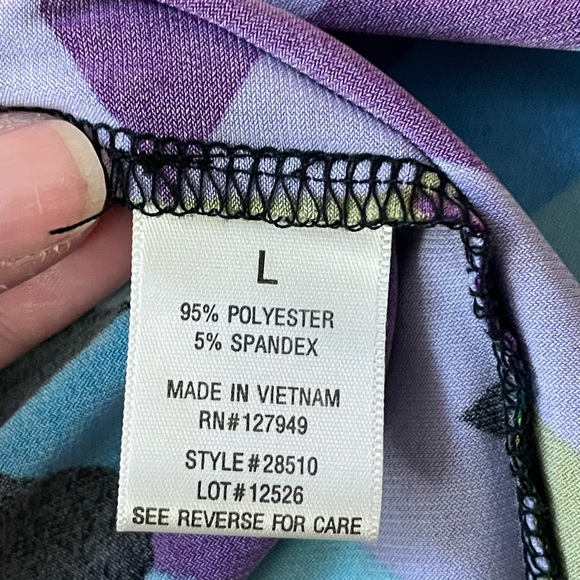 Emma & Michele Wrap Dress purple Green geometric print short sleeves size large - Picture 12 of 15